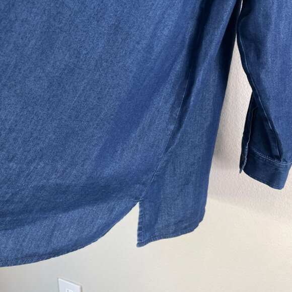 Martha Stewart Womens Plus 2X Denim Chambray Button Up Shirt Shoulder Epaulets - Picture 10 of 10